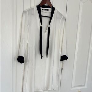 Zara White Sailor Collar Tie Front Blouse